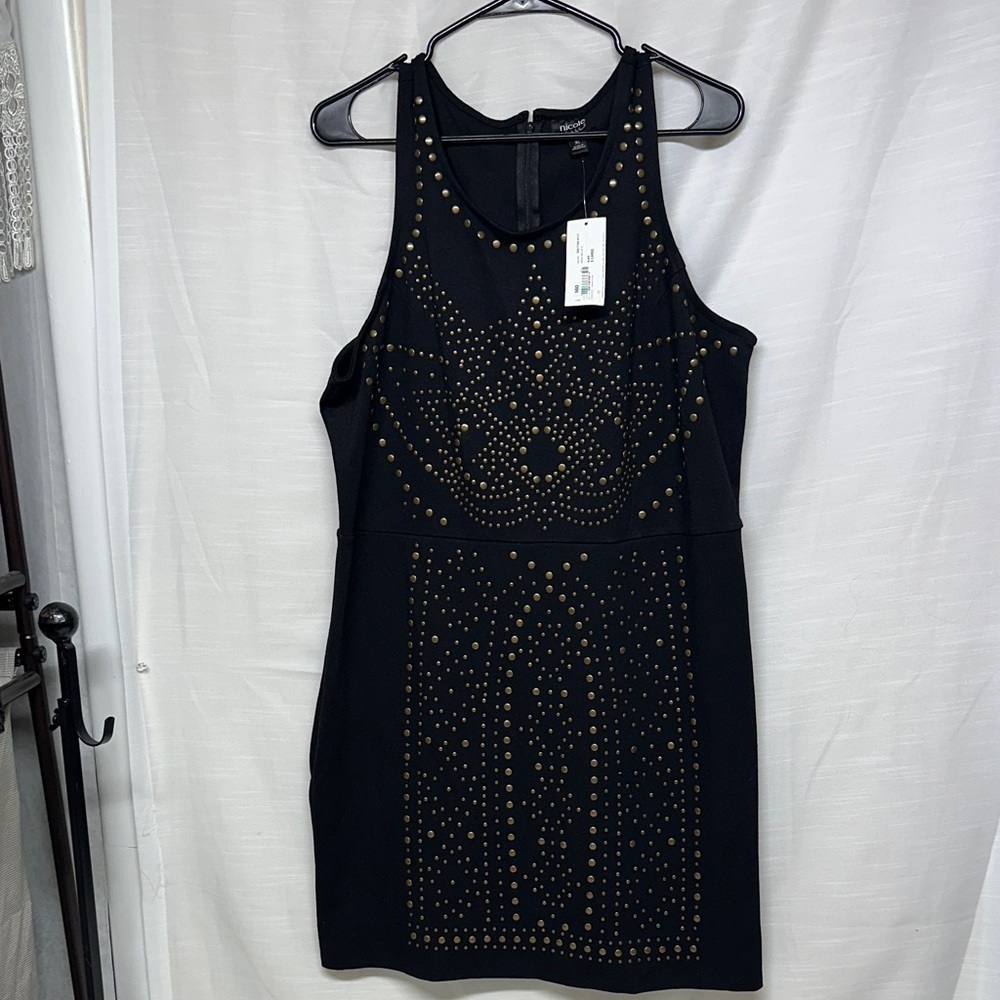Nicole by Nicole Miller Black Dress with Gold Studs